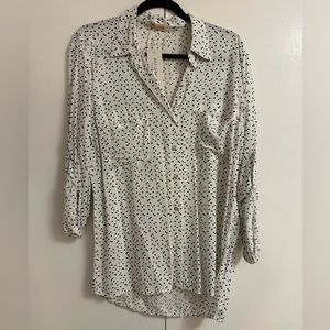White with black polka dot button down blouse